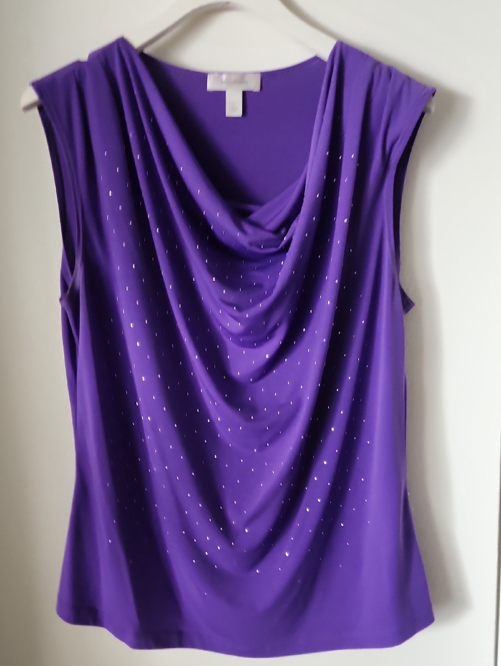 Dressbarn Sleeveless Drape Neck Women's Top in Purple With Small Studs
